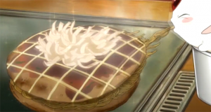 Mokona is slurping down the okonomiyaki that Kamui and Fuuma made, spawning a fight.